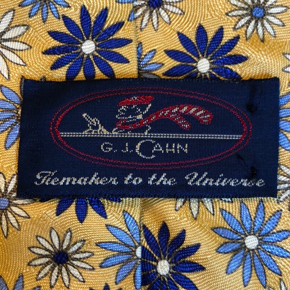 Vtg GJ CAHN Daisy Print Floral Silk Tie Makers To The Universe USA Made Textured - Picture 4 of 16